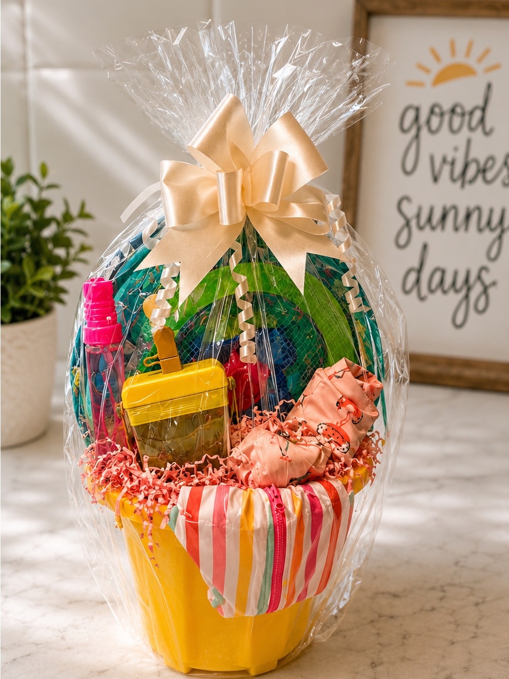 Summer Beach Gift Bucket 12M | Baby Spring Float, 2 Swimsuits, Sand Toys